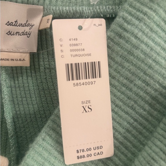 NWT Anthropologie Saturday Sunday Turquoise Ribbed Joggers Size XS. Tie Waist - Picture 8 of 8